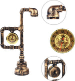 Industrial Vintage Iron Plumbing Clock Table Lamp