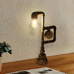 Industrial Vintage Iron Plumbing Clock Table Lamp