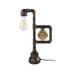 Industrial Vintage Iron Plumbing Clock Table Lamp