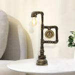 Industrial Vintage Iron Plumbing Clock Table Lamp