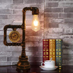Industrial Vintage Iron Plumbing Clock Table Lamp