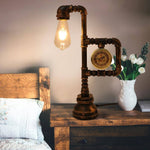 Industrial Vintage Iron Plumbing Clock Table Lamp