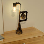 Industrial Vintage Iron Plumbing Clock Table Lamp
