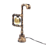 Industrial Vintage Iron Plumbing Clock Table Lamp