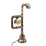 Industrial Vintage Iron Plumbing Clock Table Lamp