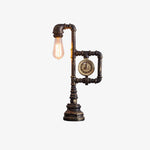 Industrial Vintage Iron Plumbing Clock Table Lamp