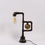 Industrial Vintage Iron Plumbing Clock Table Lamp