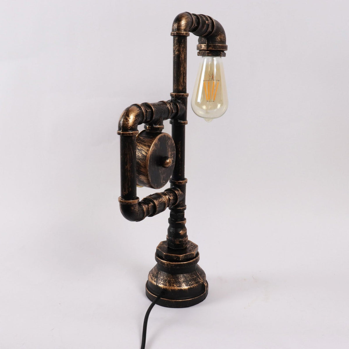 Industrial Vintage Iron Plumbing Clock Table Lamp