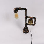 Industrial Vintage Iron Plumbing Clock Table Lamp
