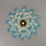 Isar Blue Petal Glass Chandelier | Blue Glass and Brass | Direct bottom-up perspective showing the flower-like concentric petal pattern | Severn Lighting