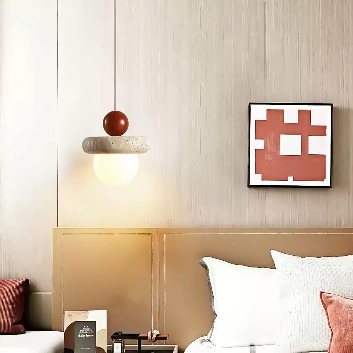 Japanese Wabi Sabi Travertine Round Pendant Light