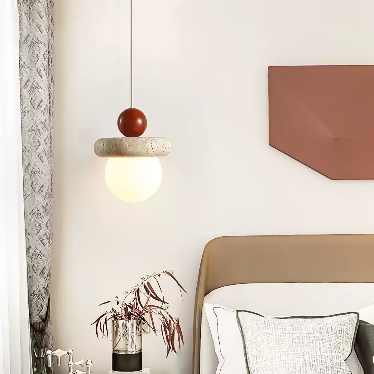 Japanese Wabi Sabi Travertine Round Pendant Light