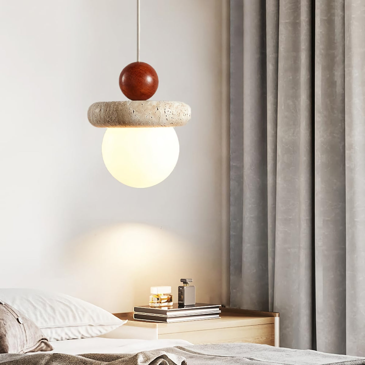 Japanese Wabi Sabi Travertine Round Pendant Light