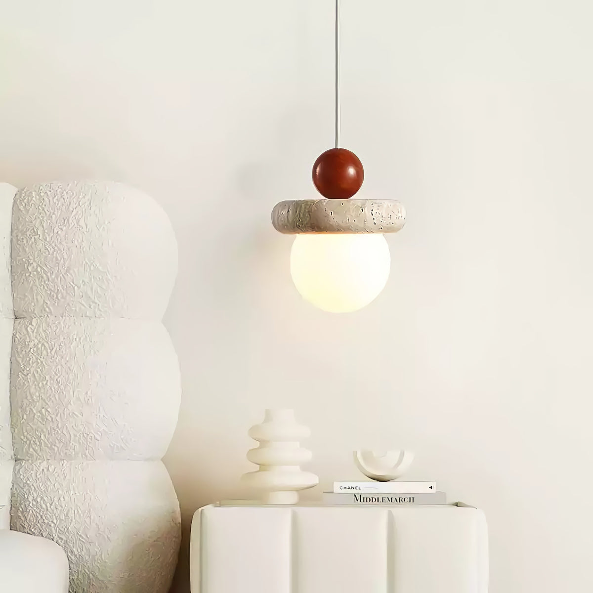Japanese Wabi Sabi Travertine Round Pendant Light