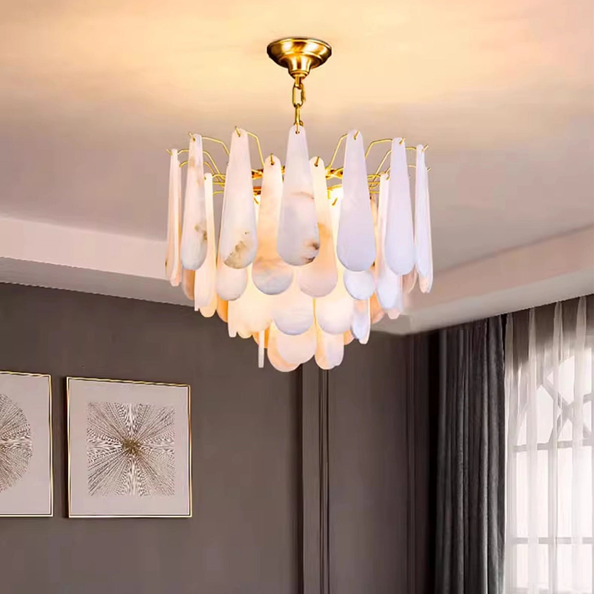 Leon Drop Shape Alabaster Chandelier