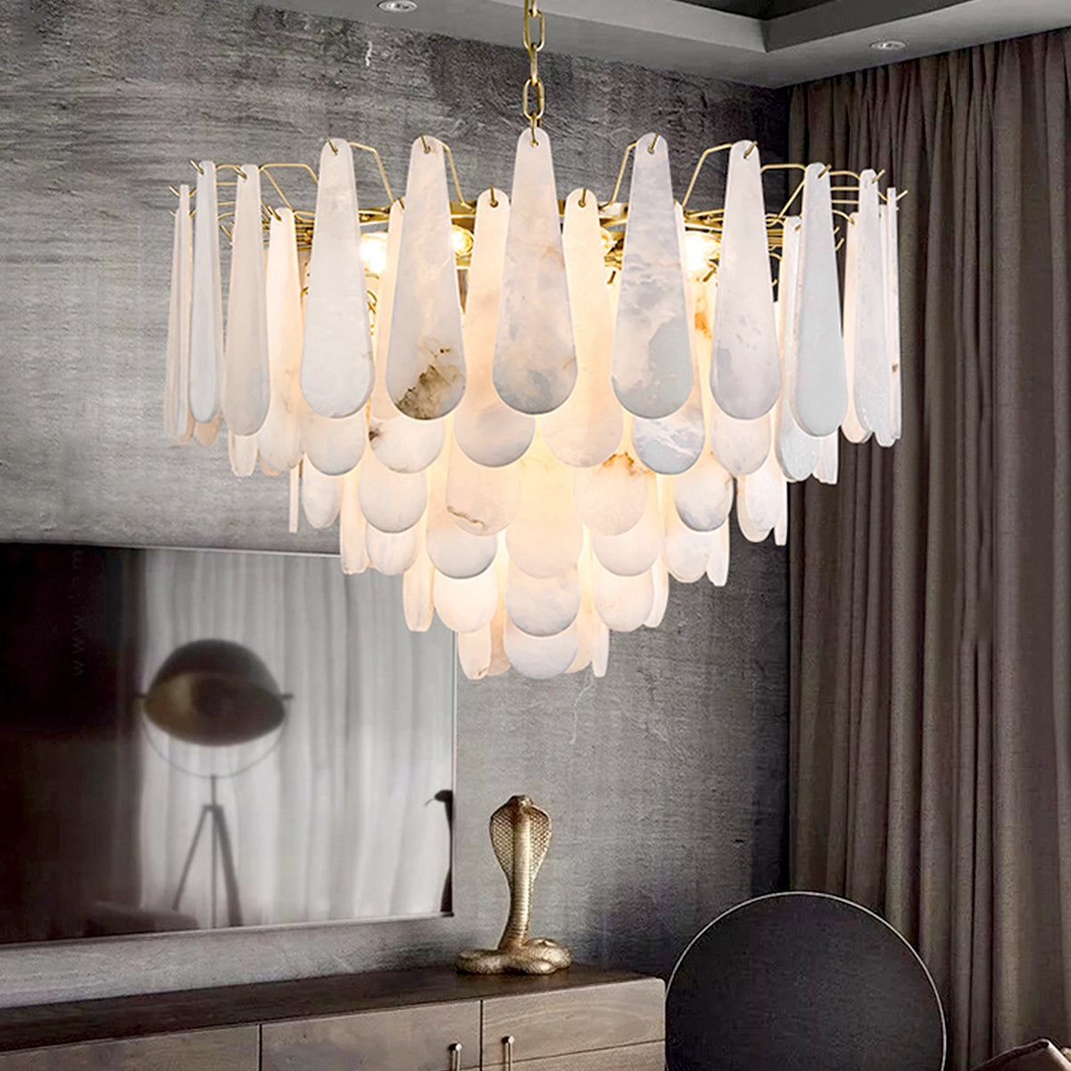 Leon Drop Shape Alabaster Chandelier