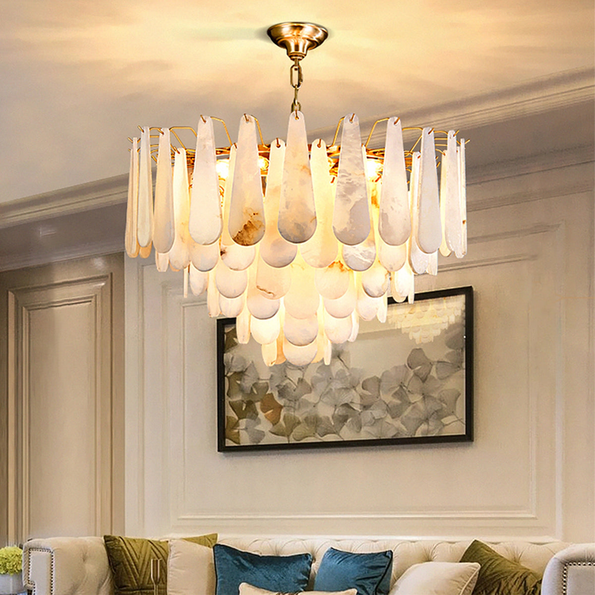 Leon Drop Shape Alabaster Chandelier