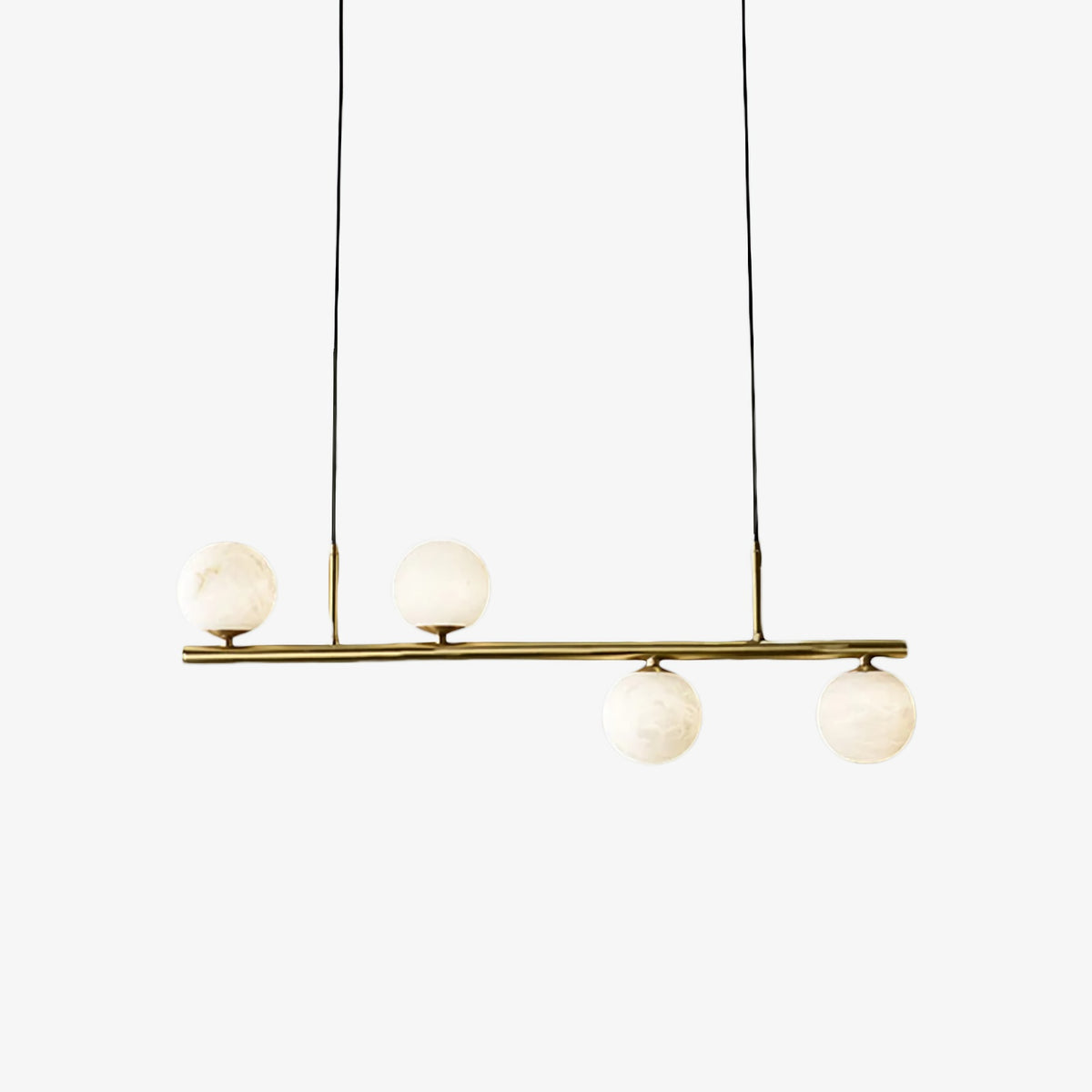 Linear Brass Alabaster Globe Chandelier