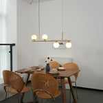 Linear Brass Alabaster Globe Chandelier