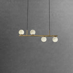 Linear Brass Alabaster Globe Chandelier