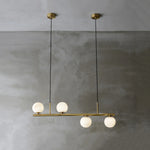Linear Brass Alabaster Globe Chandelier