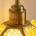 Liora Mosaic Glass Pendant Light | Yellow Mosaic Glass and Brass | Macro close-up shot focusing on the brass hardware socket and top of the yellow mosaic shade | Severn Lighting
