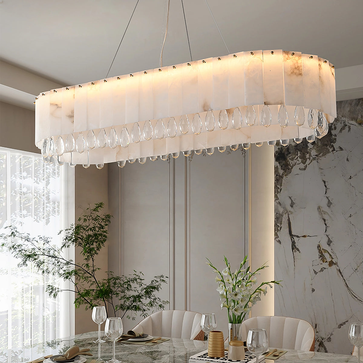 Alabaster & Crystal Dining Room Chandelier
