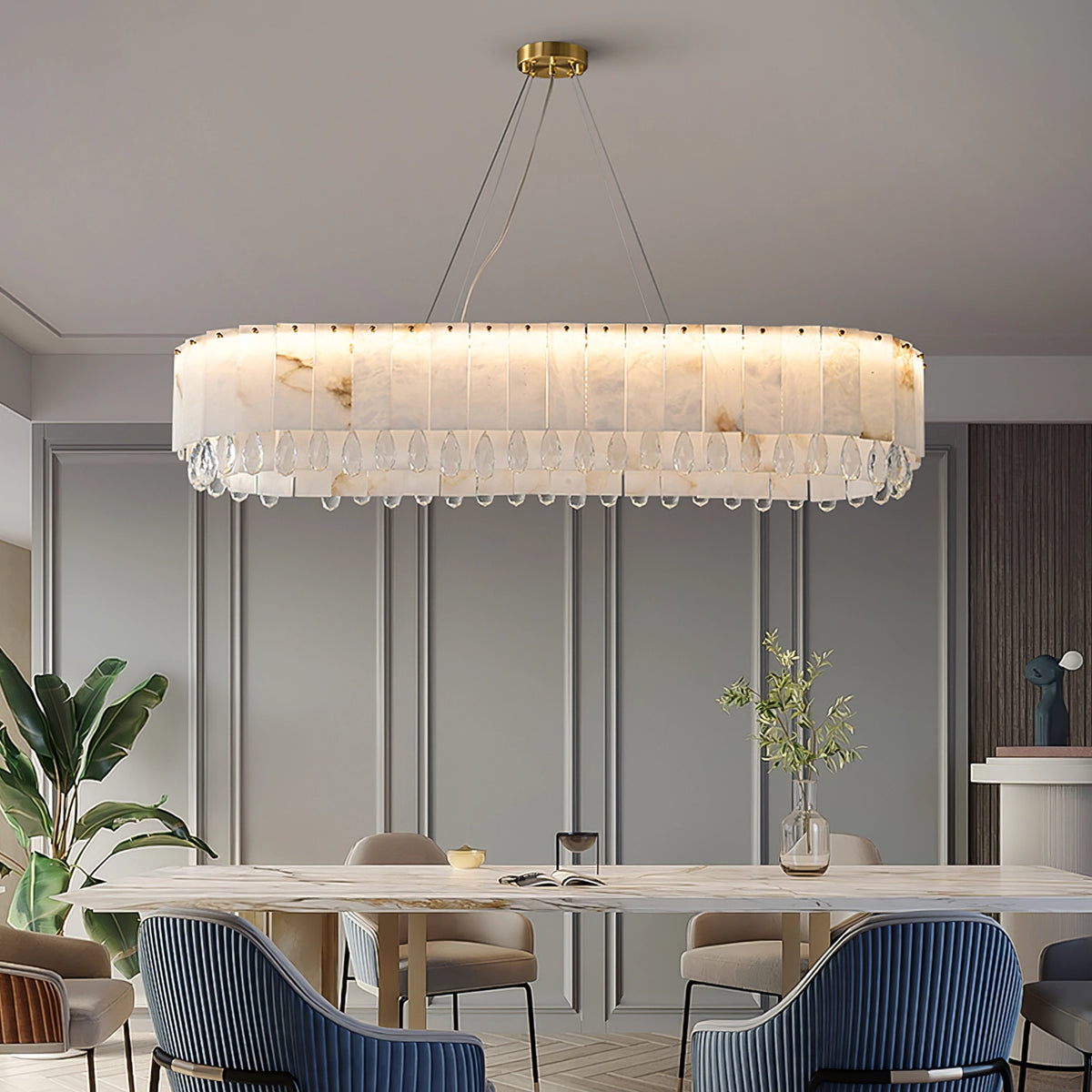 Alabaster & Crystal Dining Room Chandelier