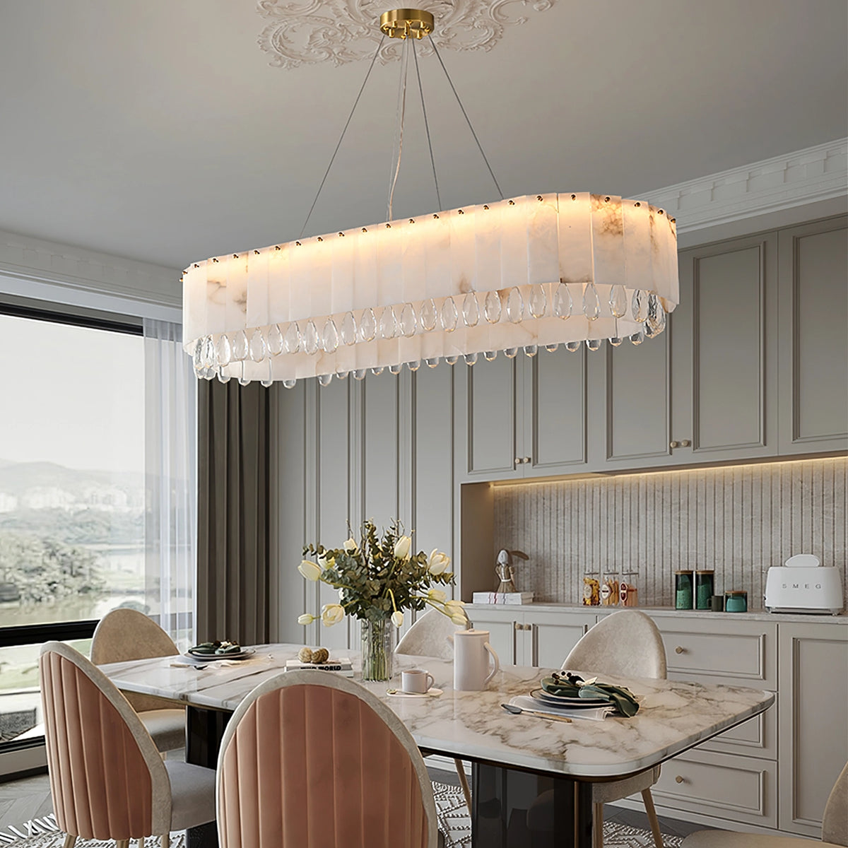 Alabaster & Crystal Dining Room Chandelier