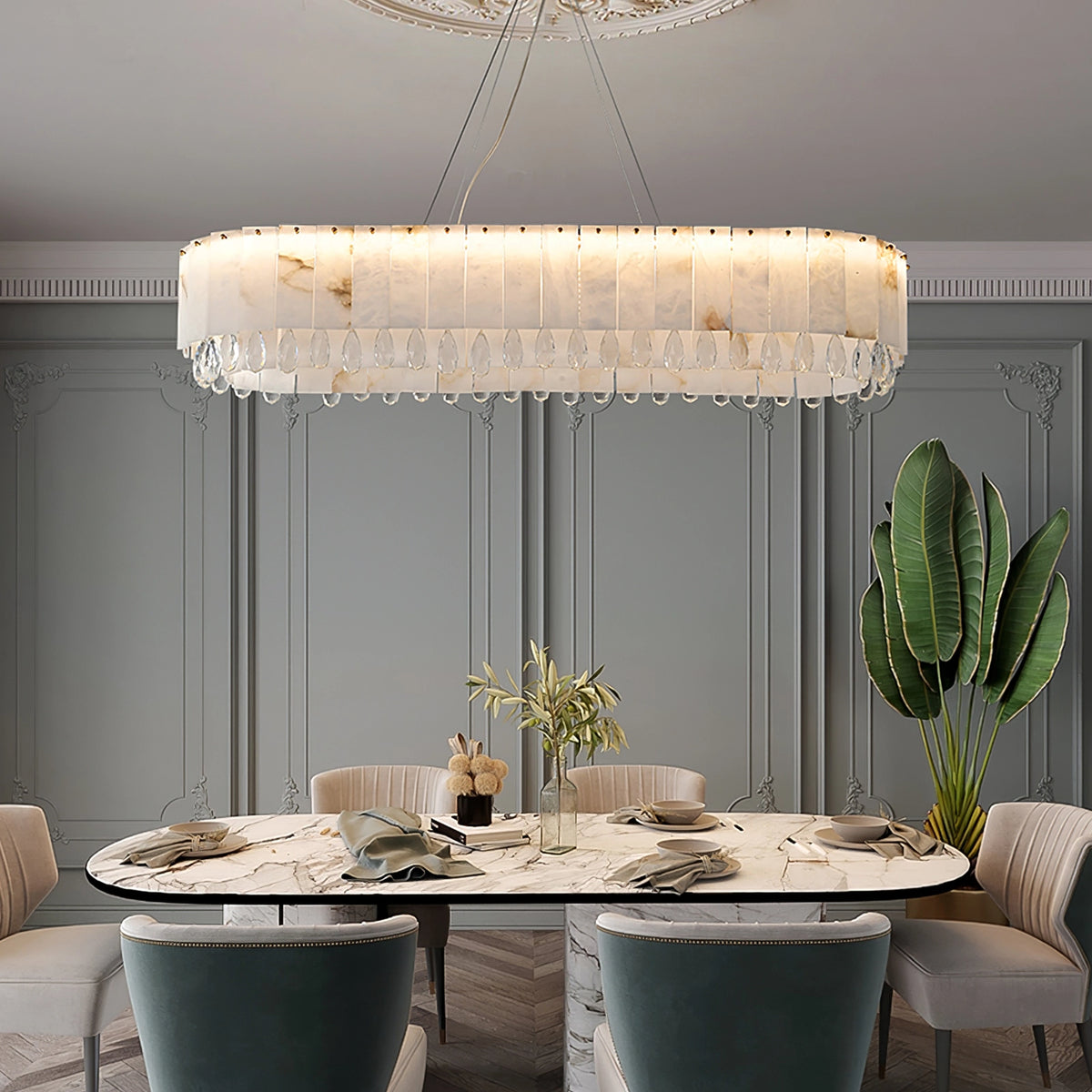 Alabaster & Crystal Dining Room Chandelier
