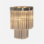 Marelle Glass Rod Tiered Wall Lamp | Clear Glass Rods and Metal | Front full view on a pure white background, illuminated | Severn Lighting