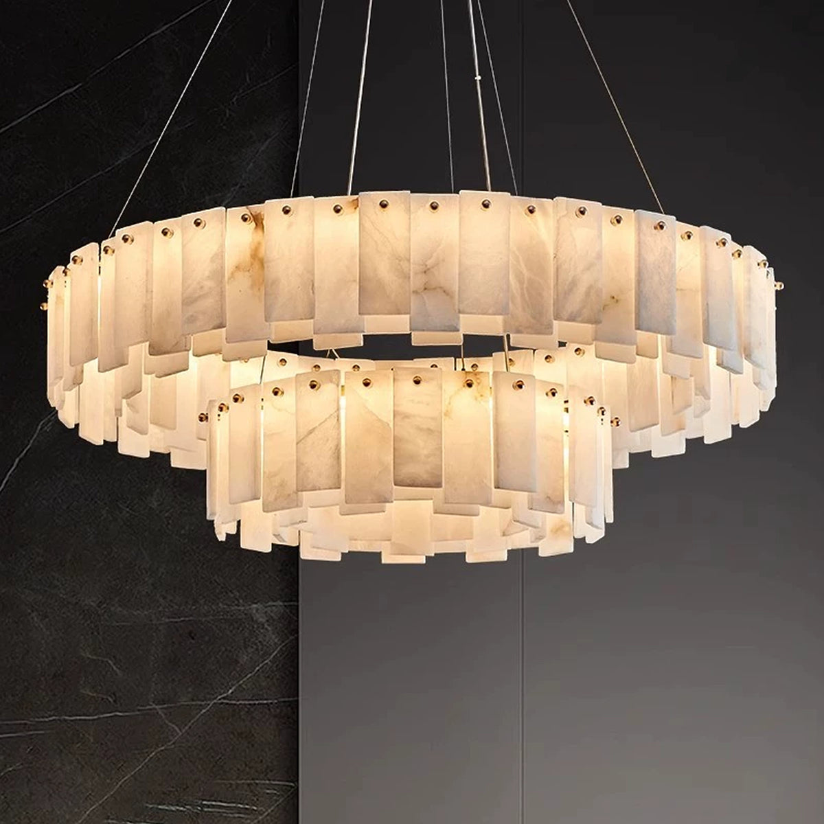 Modern Alabaster Two-Tier Chandelier