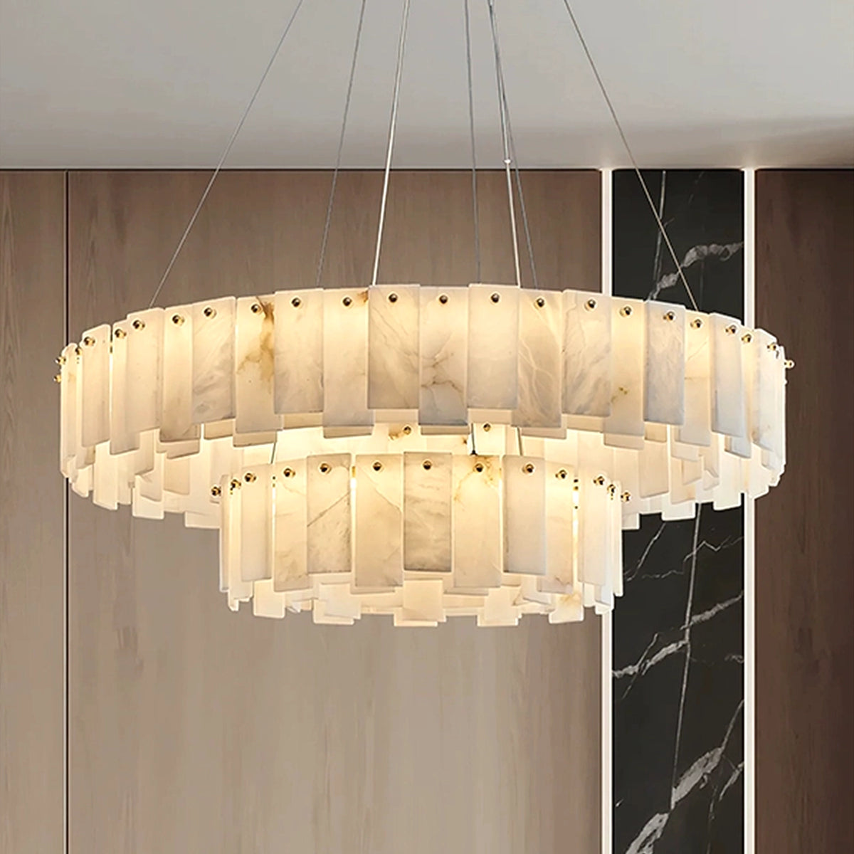 Modern Alabaster Two-Tier Chandelier