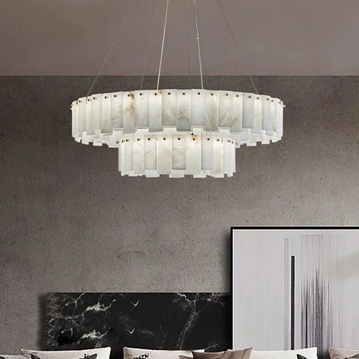 Modern Alabaster Two-Tier Chandelier