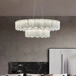 Modern Alabaster Two-Tier Chandelier