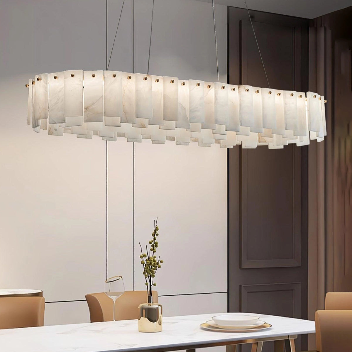 Modern Alabaster Two-Tier Chandelier