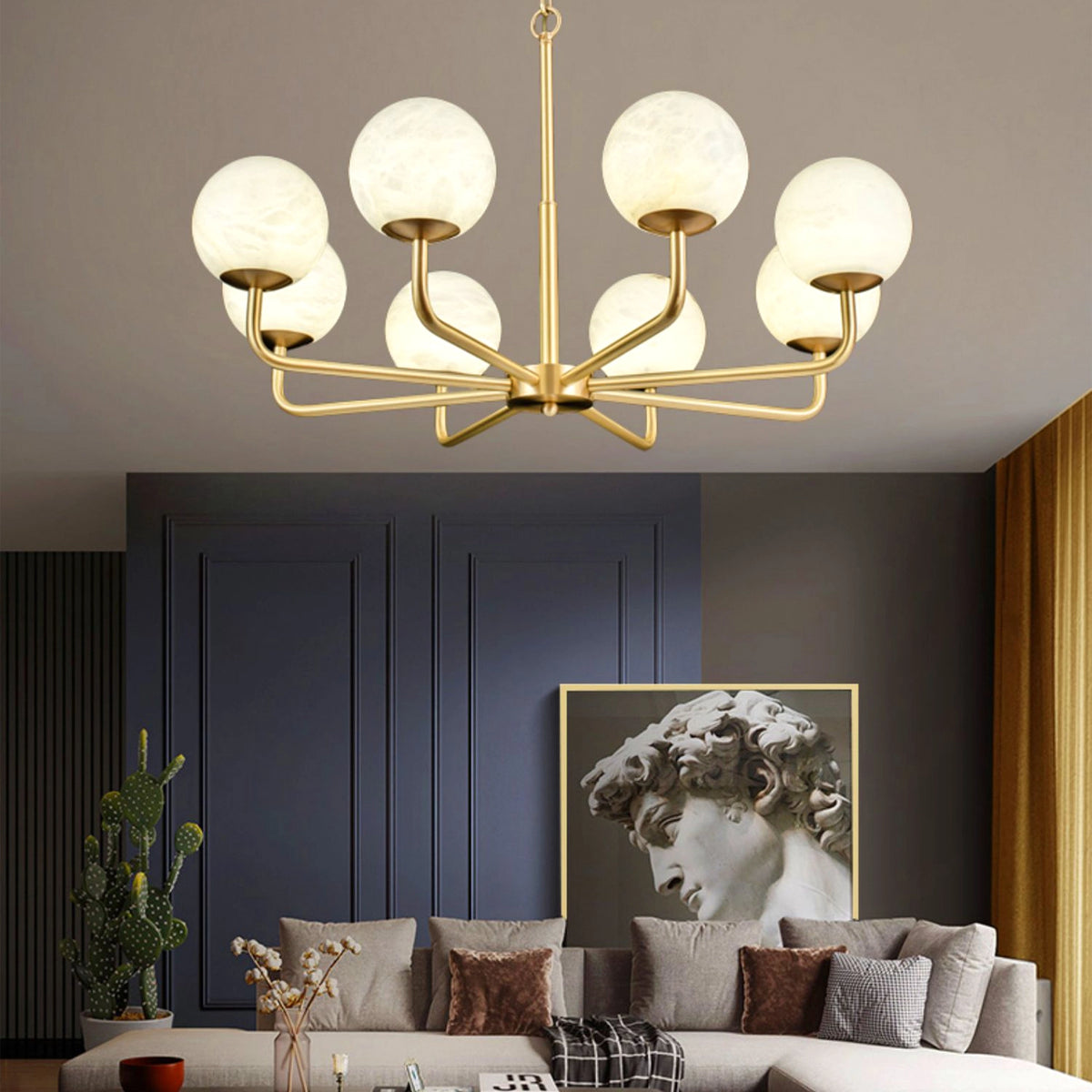 Modern Brass Alabaster Chandelier