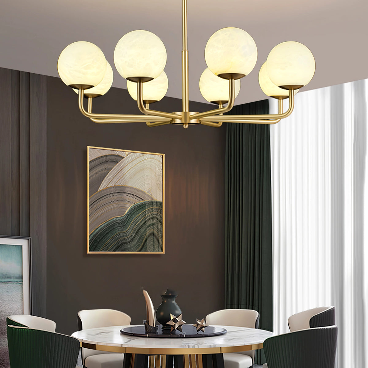 Modern Brass Alabaster Chandelier