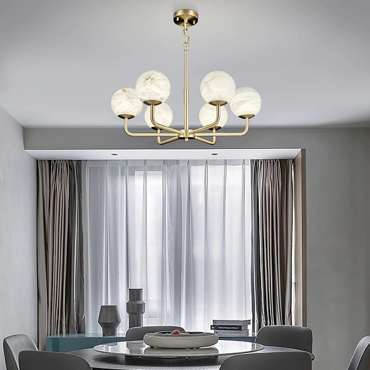 Modern Brass Alabaster Chandelier