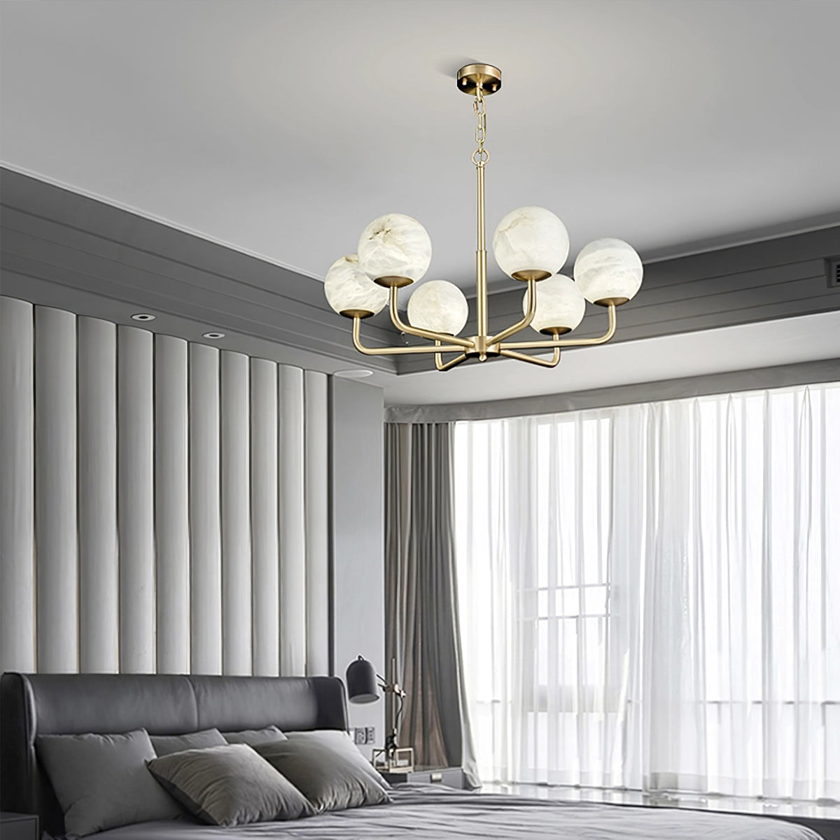 Modern Brass Alabaster Chandelier