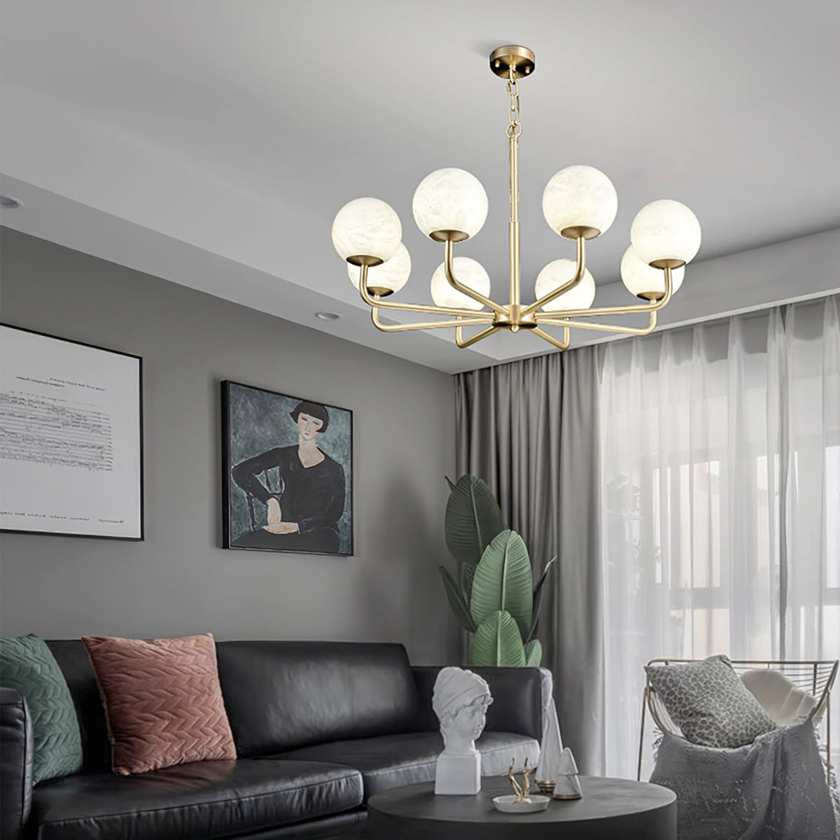 Modern Brass Alabaster Chandelier