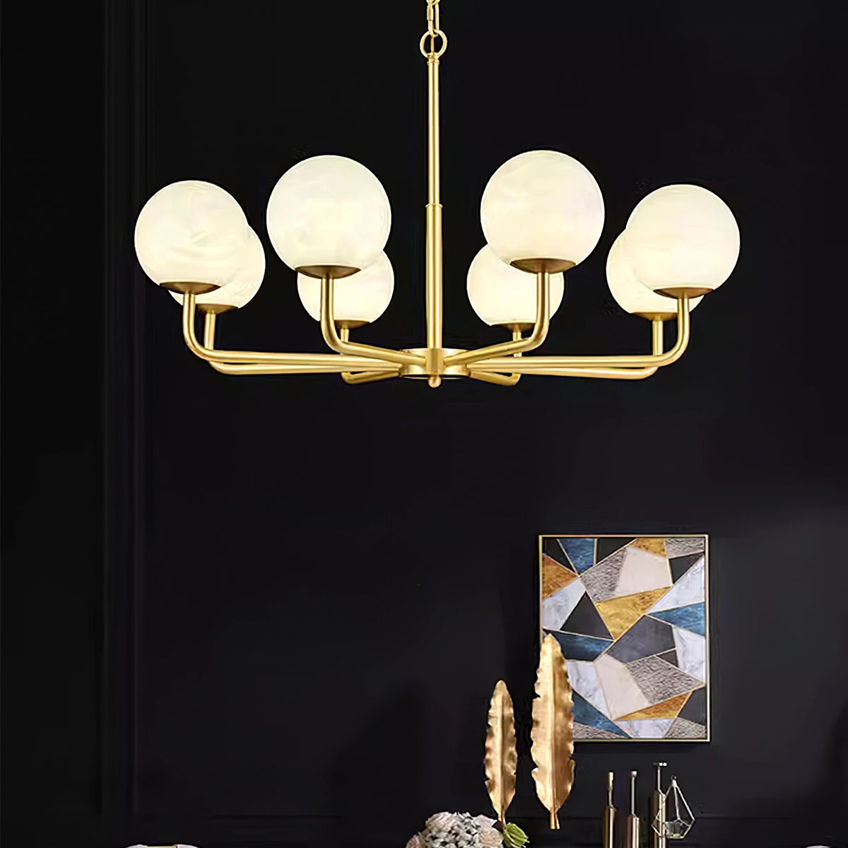 Modern Brass Alabaster Chandelier