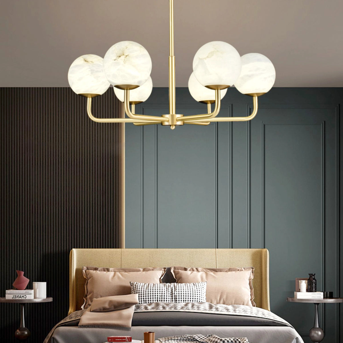 Modern Brass Alabaster Chandelier