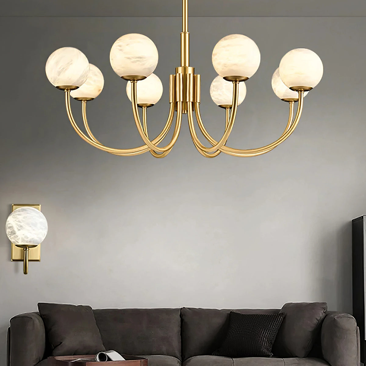 Modern Alabaster Brass Chandelier