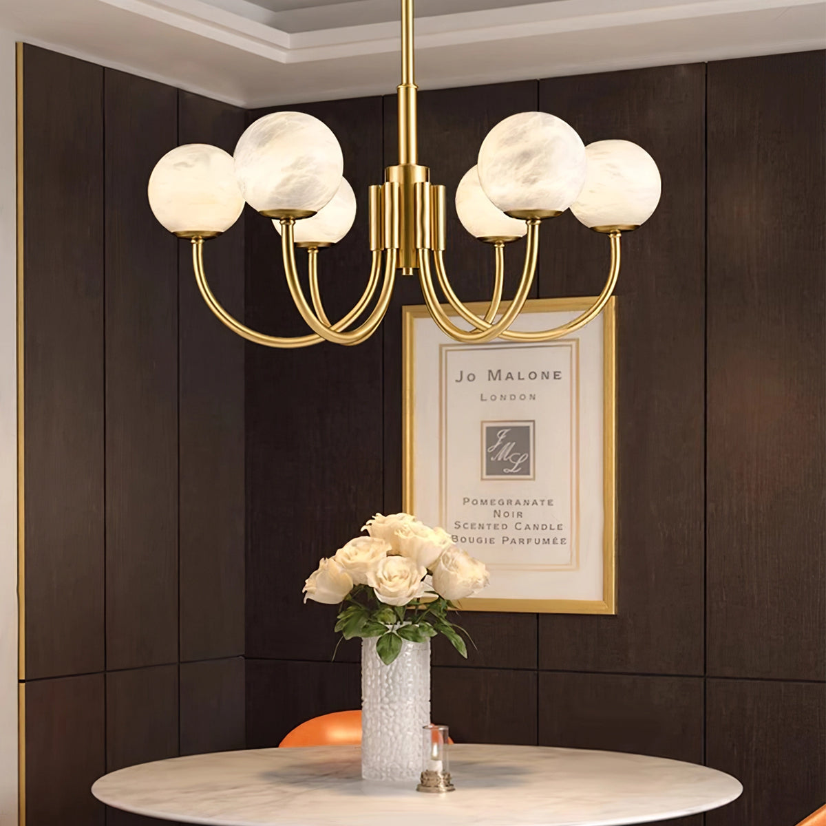 Modern Alabaster Brass Chandelier