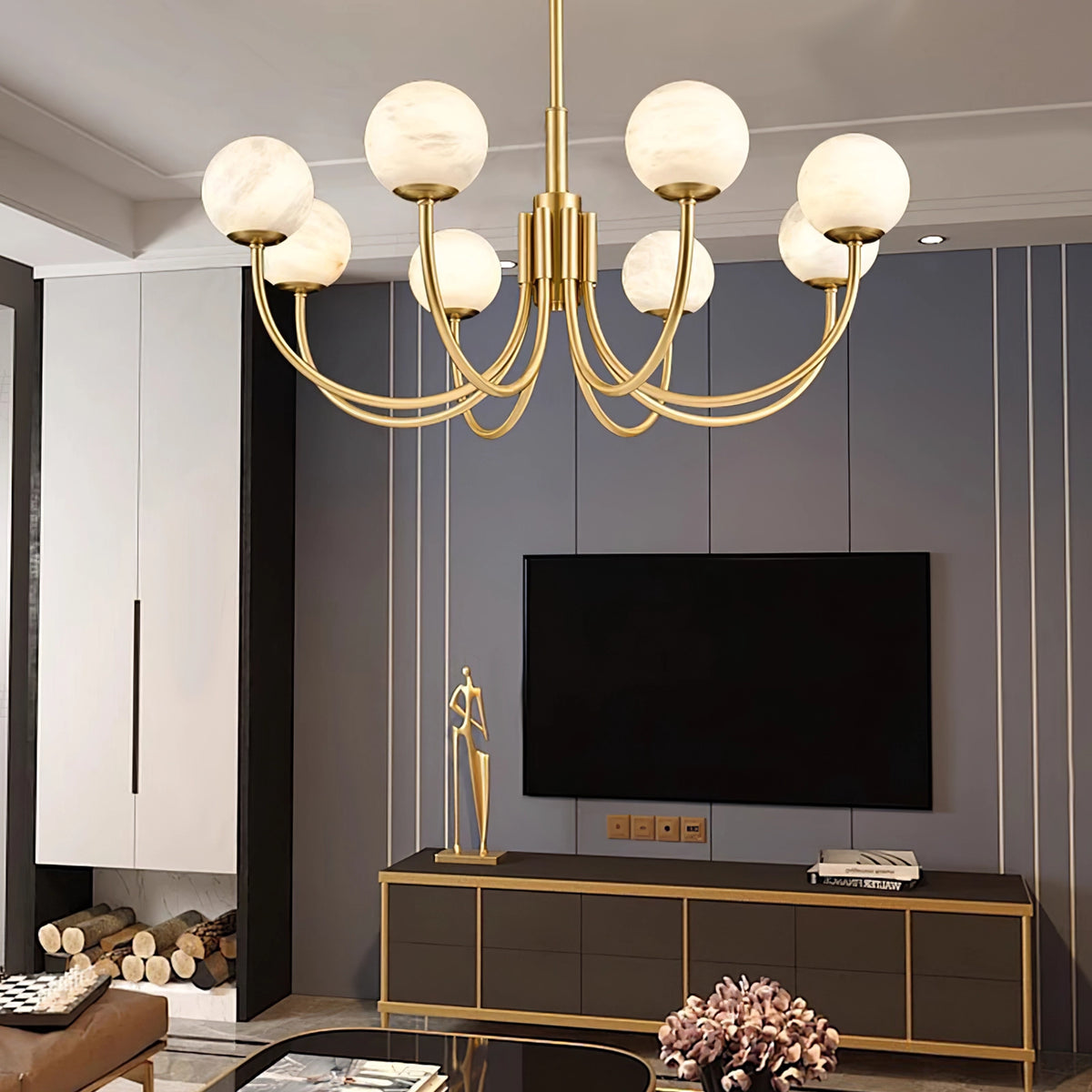 Modern Alabaster Brass Chandelier