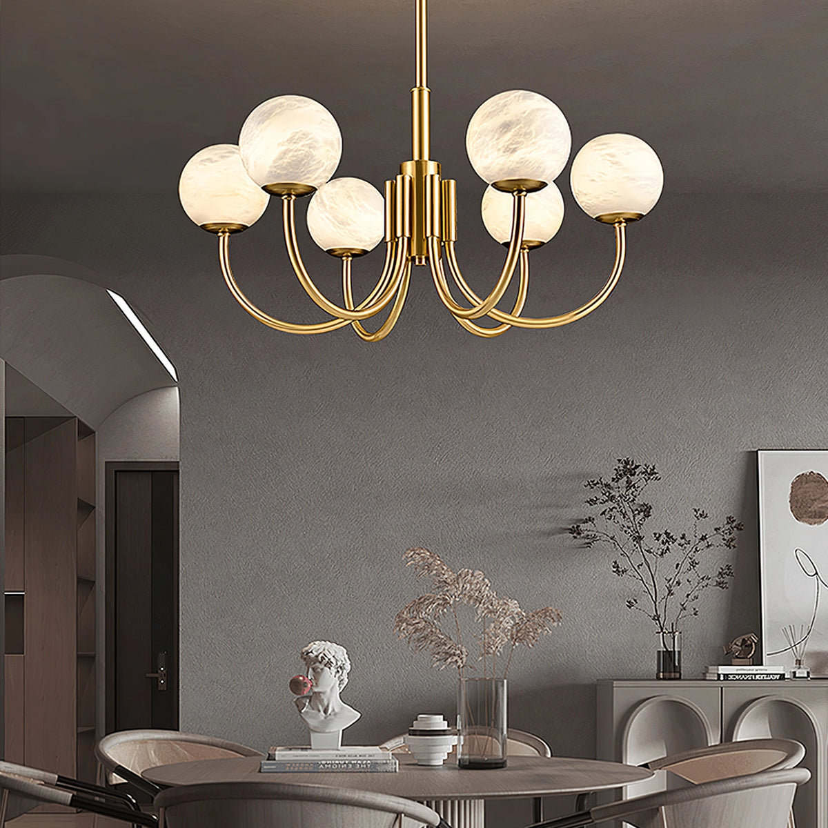Modern Alabaster Brass Chandelier