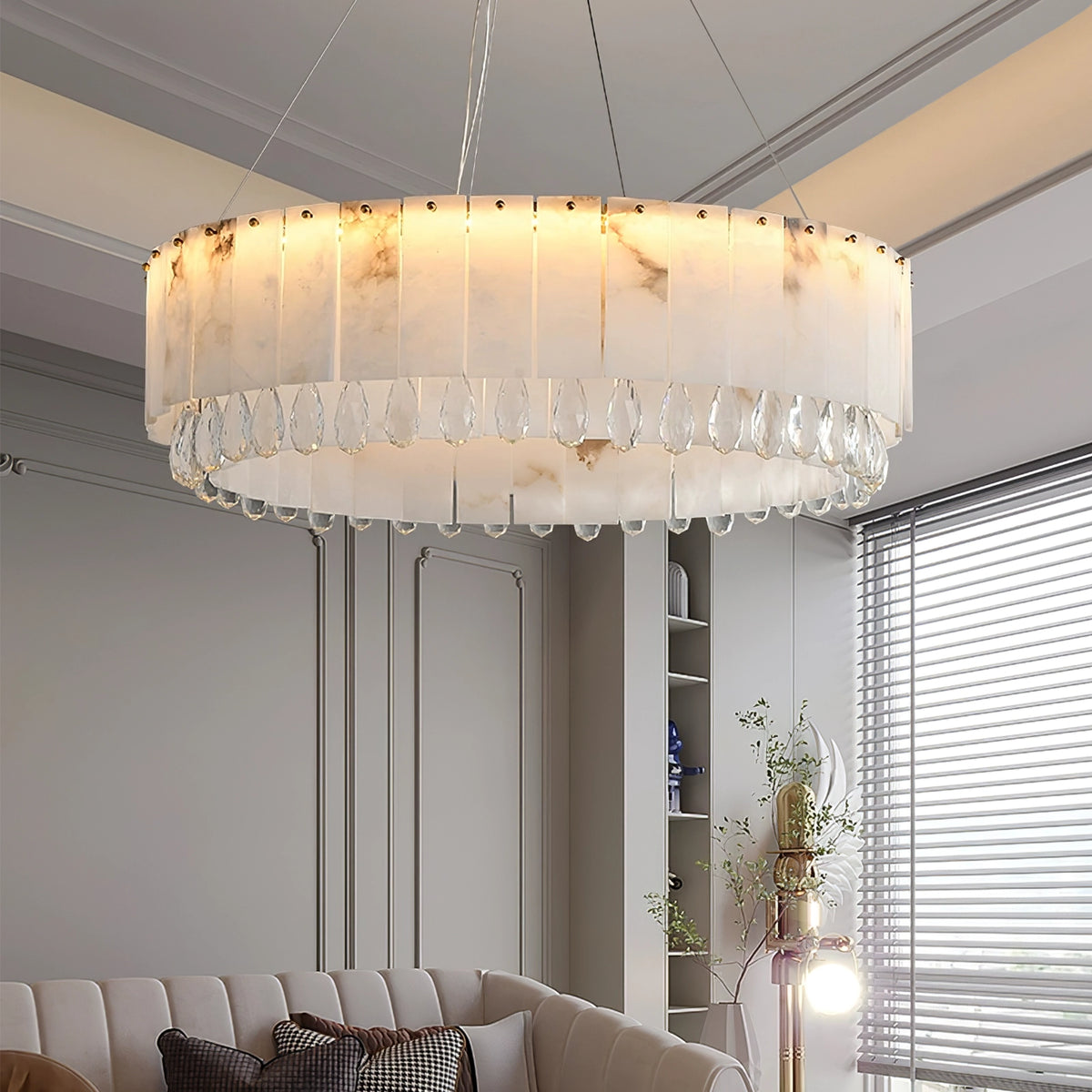 Modern Alabaster & Crystal Chandelier