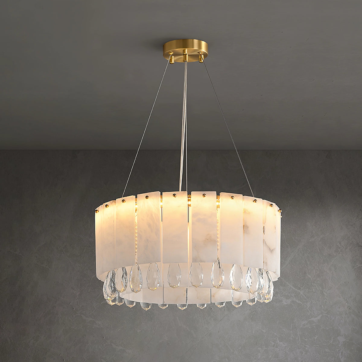 Modern Alabaster & Crystal Chandelier