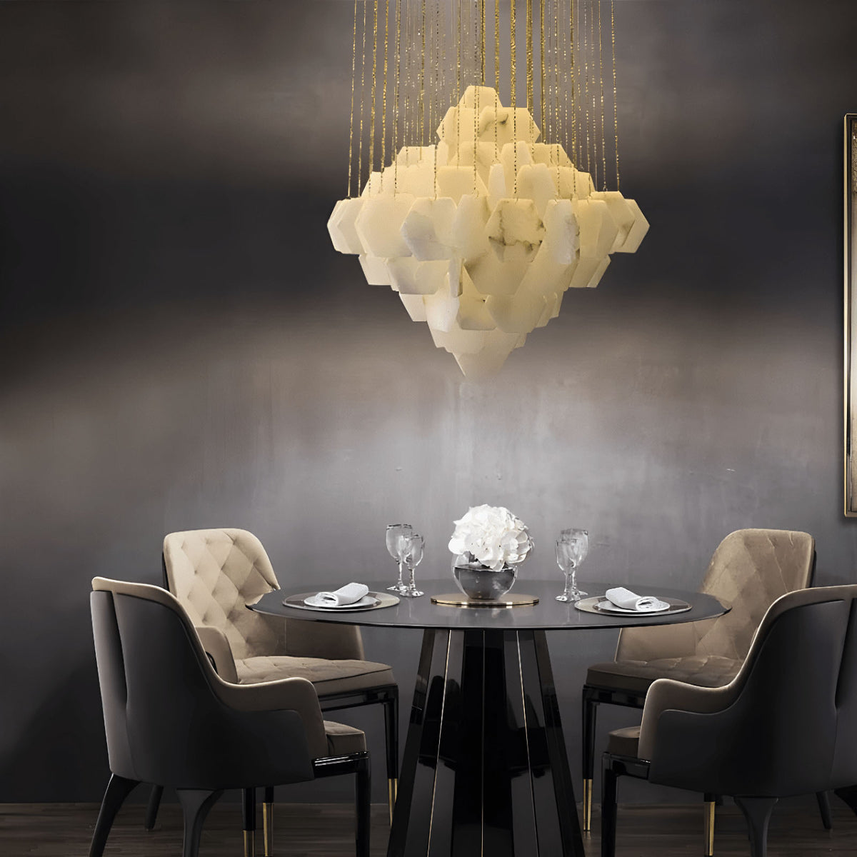 Modern Multi-layered Alabaster Chandelier